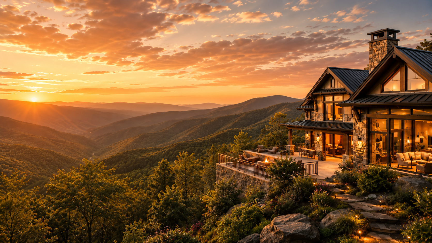 Luxury mountain home at golden hour